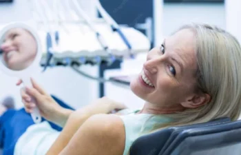Senior woman smiling after dental care consultation visit